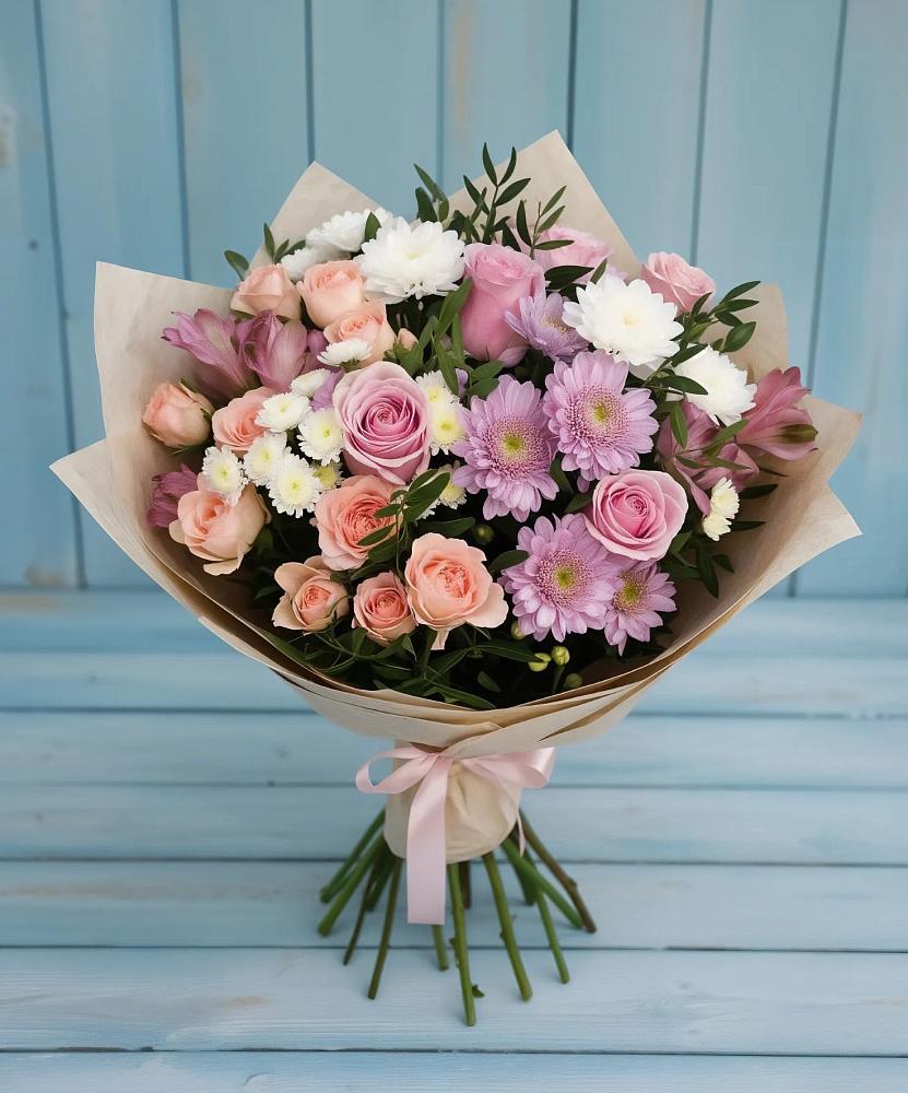 Букет цветов из: Хризантемы, Розы и Альстромерии в Ижевске