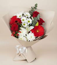 Букет цветов из:  Розы, Хризантемы, Герберы и Лилии в Ижевске