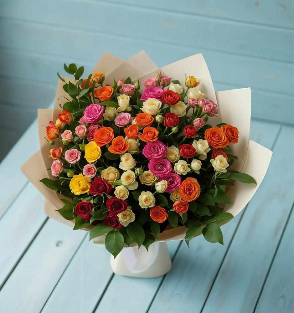 Букет Микс из разноцветных кустовых роз в Ижевске