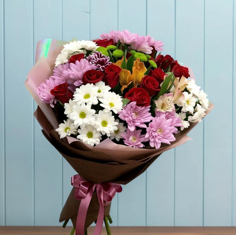 Букет цветов из: Розы, Хризантемы и Альстромерии в Ижевске