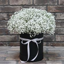 Цветочная композиция из Гипсофила в шляпной коробке в Ижевске