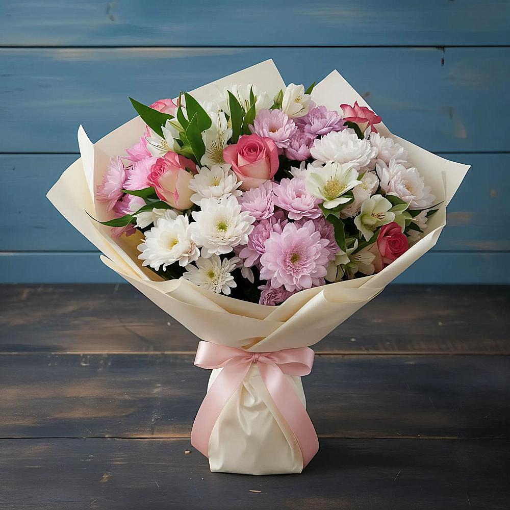 Букет цветов из: Хризантемы, Альстромерии и Розы в Ижевске